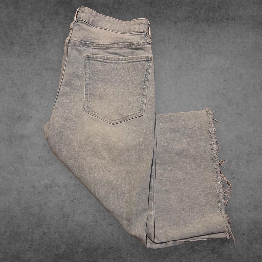OAT New York Wide Leg Raw Hem Denim Jeans Light Wash Blue Grey Womens 10/30